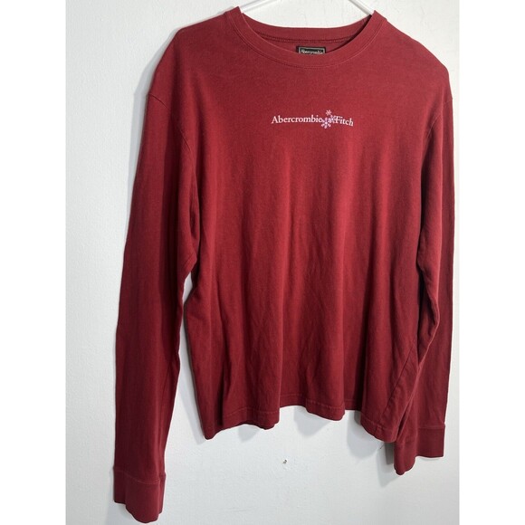 Abercrombie Fitch VTG Spellout Y2K Snowflake Shirt Mens XL Red Lng slv - Picture 1 of 10